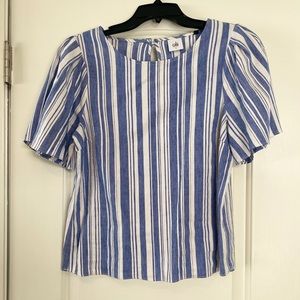 Cabi Blue/White Striped Linen Blouse Small